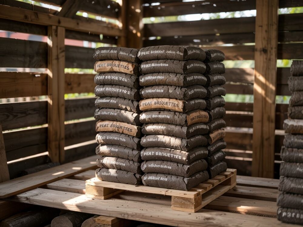 brykiet torfowy na półce