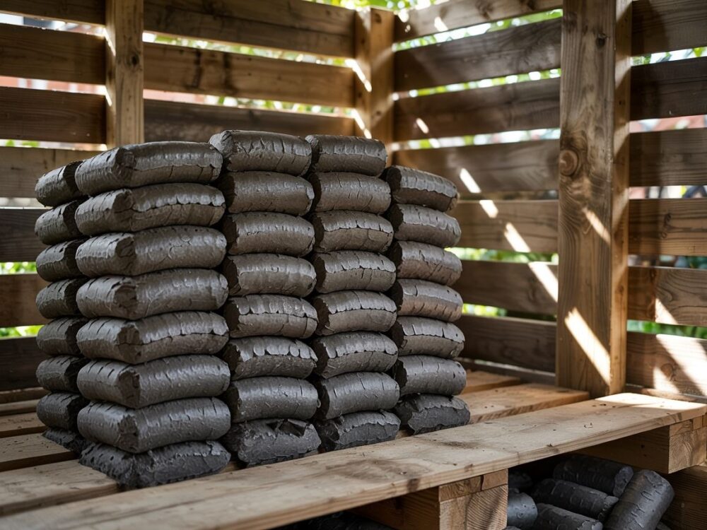 brykiet torfowy w szopie