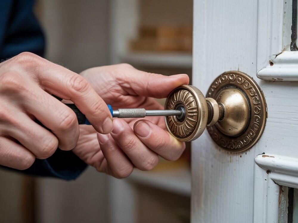 demontaż rozety klamki