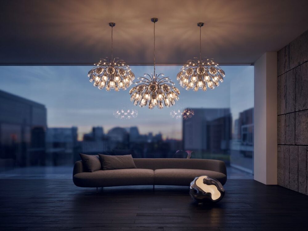 designerski żyrandol kula