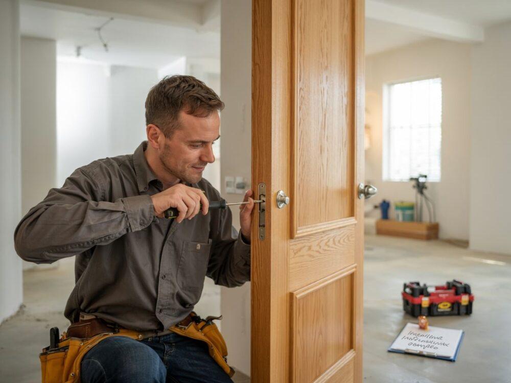 drewniane drzwi i zawiasy