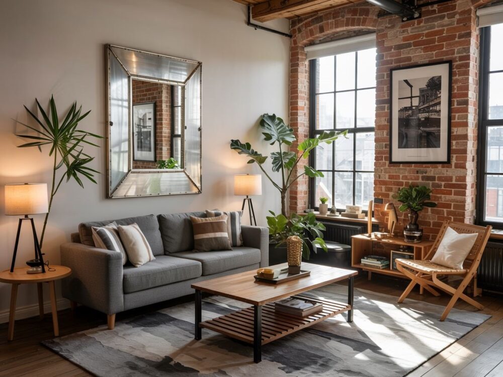 industrialne lustro ściana