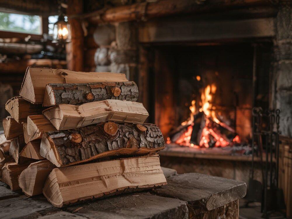 kawałki sosny na opał