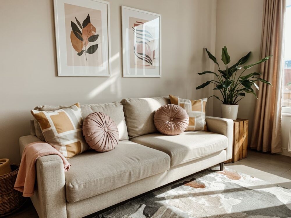 kolorowe poduszki na sofie