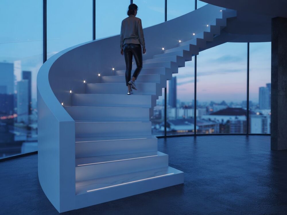 nowoczesne schody z podświetleniem