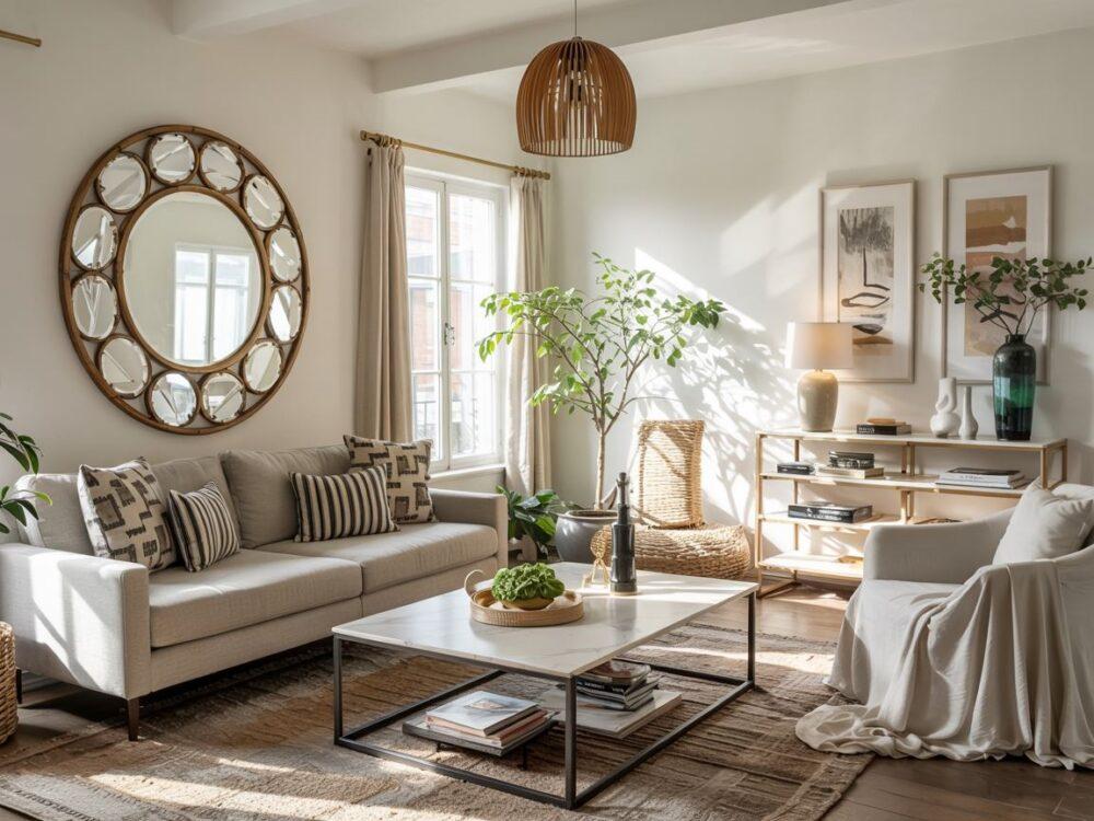 nowoczesny salon z lustrami