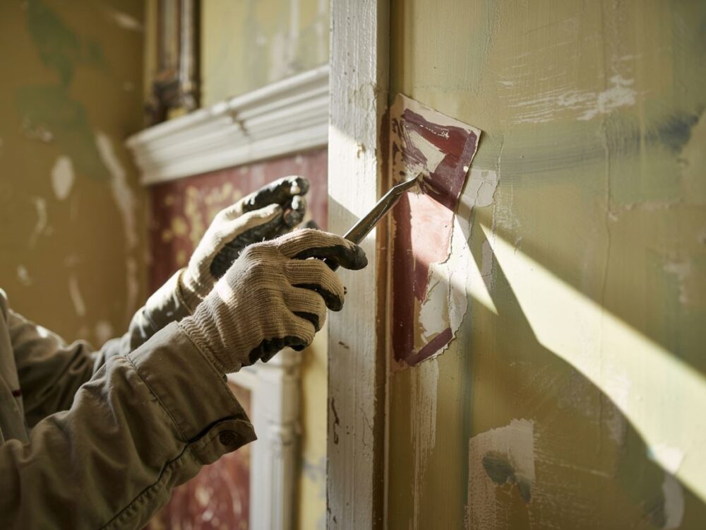 proces zdejmowania farby ze ściany