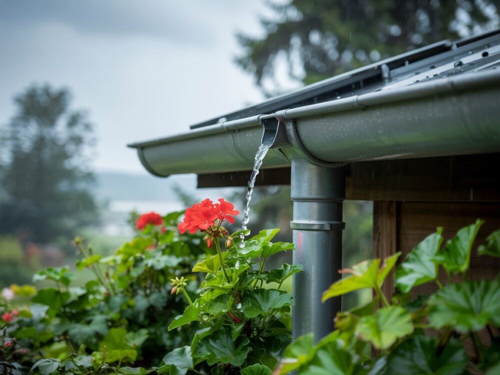 spływająca woda z rynny