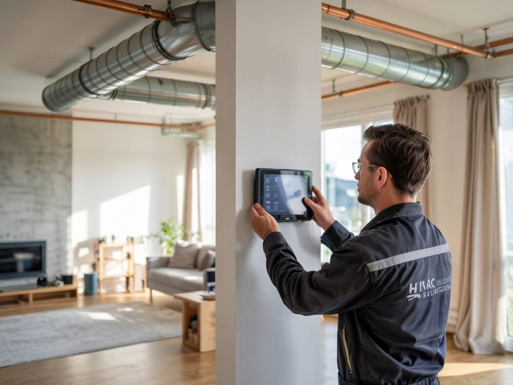 technika ustawiający wentylację