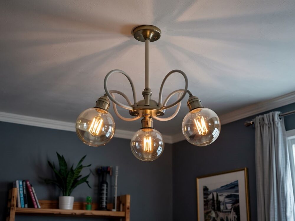 trzy żarówki w żyrandolu